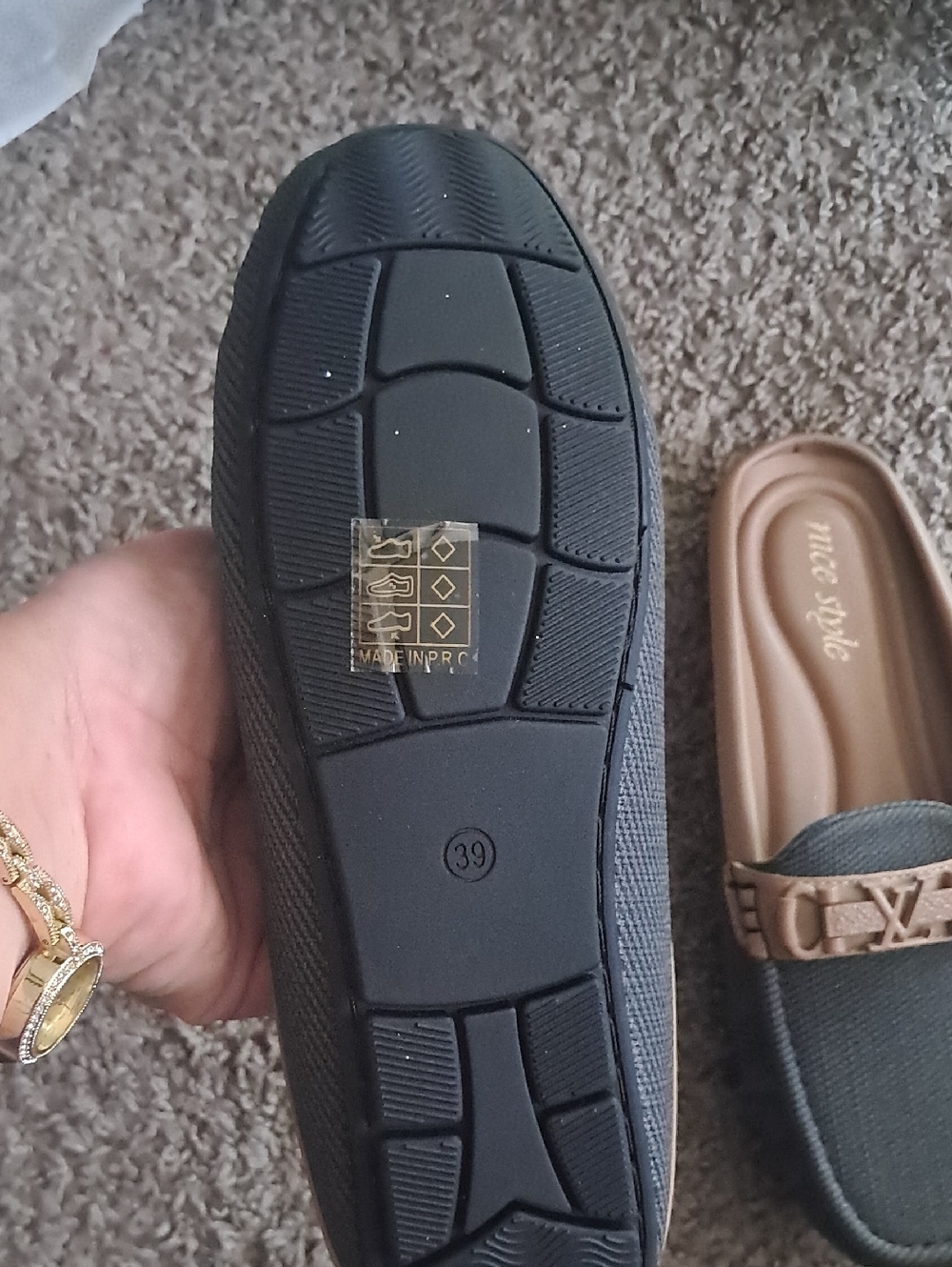 Women's Grey and Tan Slip-On Loafers - Picture 2 of 2